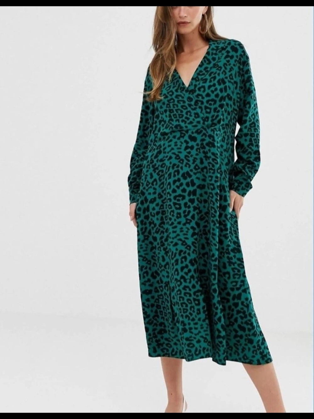 ASOS Green and Black Leopard Print Long Sleeve Dress